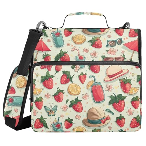 3 Ring Zipper Binder Strawberry Binders Bag with Shoulder Strap 500 Sheets Paper Organizer Trapper Keeper Documents Storage File Folder for School Office - color: A428