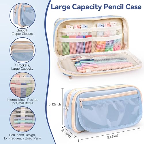DazSpirit 61PCS Aesthetic College School Supplies Set with Cute Pencil Case | Pastel No Bleed Highlighters, Gel & Erasable Pens, Mechanical Pencils, Refills & Sticky Notes, Complete Stationery Kit - color: Blue
