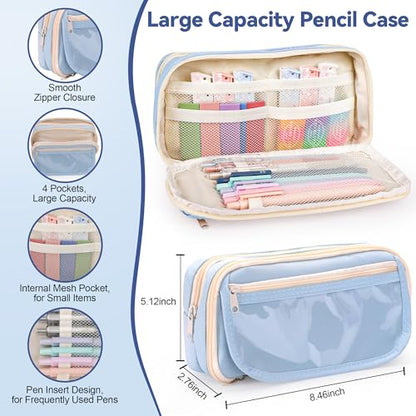 DazSpirit 61PCS Aesthetic College School Supplies Set with Cute Pencil Case | Pastel No Bleed Highlighters, Gel & Erasable Pens, Mechanical Pencils, Refills & Sticky Notes, Complete Stationery Kit - color: Blue