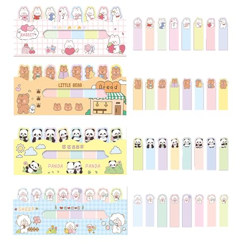 4 Pads Cute Cartoon Self-Stick Index Tabs Sticky Note Tabs Page Flags Bookmarks Mini Sticky Note Paper Page Markers Stickers for Students Books File Notebooks，120 Sheets/pad