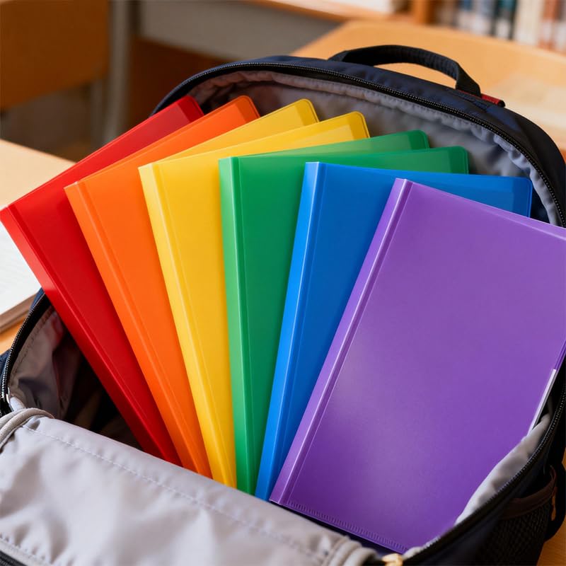 6 Pack Folders with Pockets Plastic Paper File Folder for School Office Home Business Fit Letter Size Paper Black - color: Black