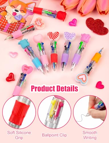 16Pcs 4 in 1 Mini Valentines Multicolor Ballpoint Pens | Cartoon Cutek Retractable Ballpoint Pen 0.7mm for Home Office Stationery or Fun - style: MiniValentinesBallpointPens16Pcs