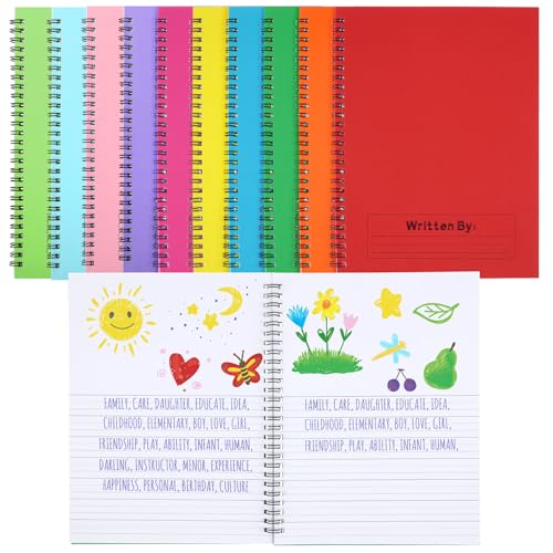 Henoyso 10 Pack Primary Composition Notebooks for Kids, Spiral Writing & Drawing Journals, 50 Sheets Half Blank Book for Home Learning & Homework Supplies, K-2 Handwriting Practice, Stylish Cover - color: Stylish Color, size: 50 Sheets