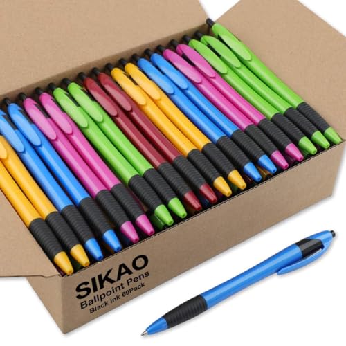 Pens Bulk, 60 Pack Gripped Slimster Ballpoint Pens Black Ink | 1.0mm Smooth Writing No Bleed No Skip, Click Pens with Comfort Grip for Teachers, Students, Servers, School & Office Use - style: Classic