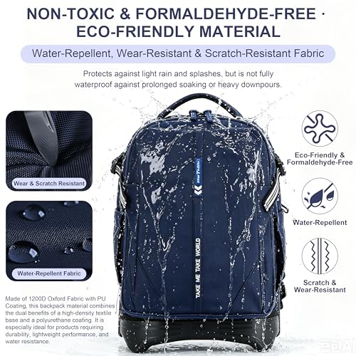 NEW TILAMI 18 Inch Expandable Rolling Backpack with 6-Wheel Stair Climbing, Waterproof Wheeled School Bag with 15.6" Laptop Sleeve for Boys Girls, Carry-on Luggage 98cm Dual-Height Handle - Navy Blue - color: Navy Blue
