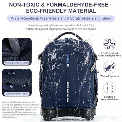 NEW TILAMI 18 Inch Expandable Rolling Backpack with 6-Wheel Stair Climbing, Waterproof Wheeled School Bag with 15.6" Laptop Sleeve for Boys Girls, Carry-on Luggage 98cm Dual-Height Handle - Navy Blue - color: Navy Blue