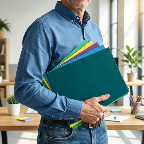 SUNEE Two Pocket Folders, 25 Pack File Folders with Business Card Slot, Textured Paper, Fit Letter Size Paper, Paper File Folder for School Office Home Business, Hunter Green - color: Hunter Green