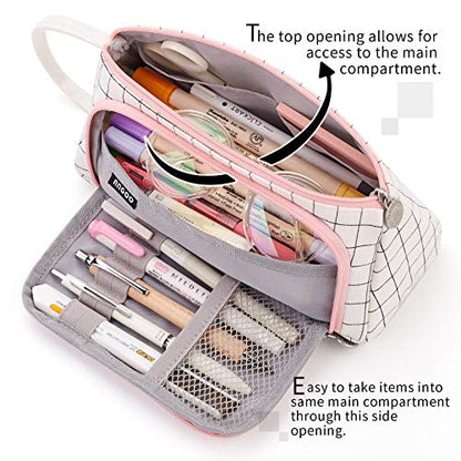 EASTHILL Big Capacity Pencil Case Pouch Pen Case Simple Stationery Bag School College Office Organizer for Teens Girls Adults Student - color: Plaid White