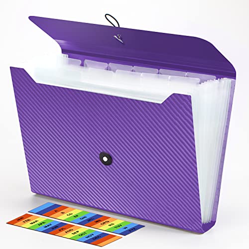 Expanding File Folder, 13 Pockets Accordian File Holder Organizer, A4 Letter Size Paper Document Receipt Organizer Accordion Filing Folder for Classroom, Home, Office and Travel - color: Purple