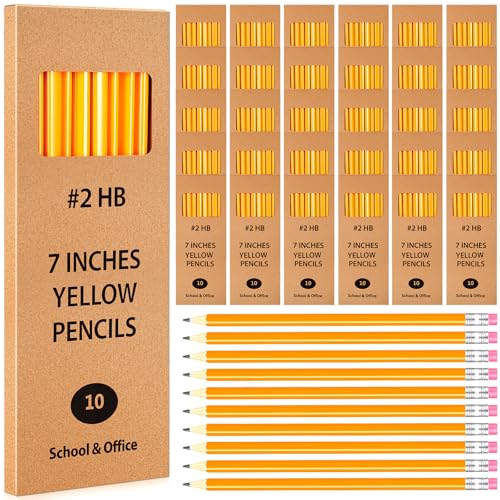 Geyoga 30 Packs of 300 Count #2 Pre Sharpened Pencils Bulk Woodcased for Classroom #2 HB Triangle Shape Pencils with Top Erasers for Teacher Office Back to School Supply(Yellow Color) - color: Yellow Color