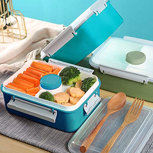 47oz Salad Lunch Container To Go, 3 Pack Salad Bowls Bento Lunch Boxes | Food Storage Meal Prep Containers with Tray/Dressing Containers for Salad, Snacks,Fruit, BPA Free, Microwave Dishwasher Safe - color: Navy&Dark Green&Light Blue
