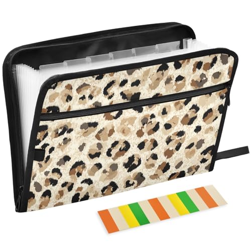 Rose Golden Leopard Print Expanding File Folder 13 Pockets Animals Camouflage Expandable Filing Folders Accordion Document Files Organizer for A4 Letter Size Paper - color: Leopard