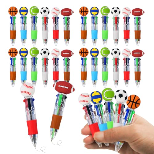 24 Pcs Sports Party Favors Baseball Pens Soccer Basketball Football Multicolor Pens in One 4-in-1 Cute Pen Bulk Fun Ballpoint Pen for Sport Fans (Sports) - style: Sports