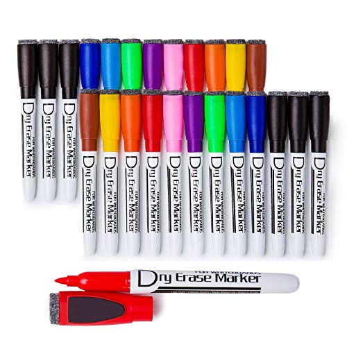 Volcanics Magnetic Dry Erase Markers With Eraser Fine Tip Low Odor Thin Whiteboard Markers for Small White Board Markers Dry Erase Pack of 24,10 Colors - color: 10 Colors, size: 1 Count (Pack of 24)