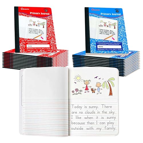 24 Pack Primary Journal Grades K-2 Half Page Ruled Composition Notebook I 200 Pages (100 Sheets) / Primary Writing Journal I Back to School Supplies I Primary Composition Notebook for Preschool Kids