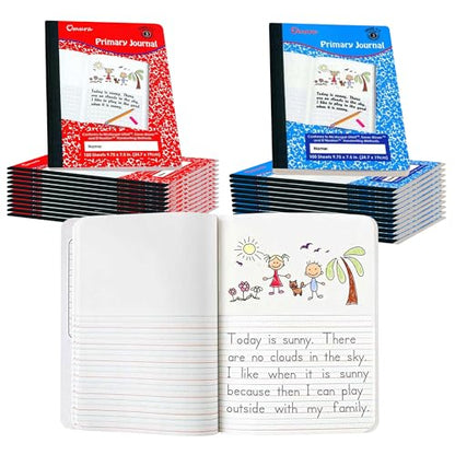 24 Pack Primary Journal Grades K-2 Half Page Ruled Composition Notebook I 200 Pages (100 Sheets) / Primary Writing Journal I Back to School Supplies I Primary Composition Notebook for Preschool Kids