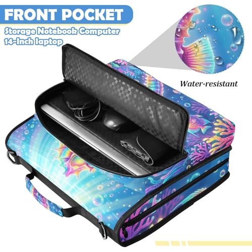 Seahorse 2-inch 3 Ring Zipper Binder with Shoulder Strap Holds 14 Inch Laptop for Students and Office - color: Seahorse