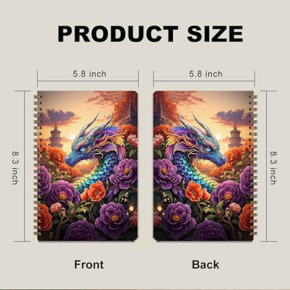 2 Pcs Fantasy Dragons A5 Spiral Notebook, 160 Pages Dragon Journal Notebook | Spiral Notepad, College Ruled Notebooks, Hardcover Notebooks Journal for Writing Work Office, Dragon Lover Gifts for Women - color: Multicolour 0009