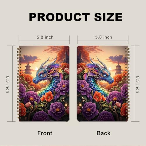 2 Pcs Fantasy Dragons A5 Spiral Notebook, 160 Pages Dragon Journal Notebook | Spiral Notepad, College Ruled Notebooks, Hardcover Notebooks Journal for Writing Work Office, Dragon Lover Gifts for Women - color: Multicolour 0009