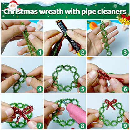 Iooleem 200pcs Green Glitter Pipe Cleaners, Glitter Chenille Stems, Pipe Cleaners for Crafts, Pipe Cleaner Crafts, Art and Craft Supplies, Christmas Pipe Cleaners. - color: Green Glitter, size: Small Pack