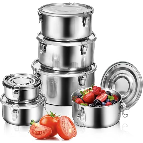 LEEPENK 6 Pcs 304 Stainless Steel Containers With Lids Stainless Steel Snack Containers for Kids,Kimchi Containers Leakproof Stainless Steel Food Storage Containers for Lunch Soup Salad Leftover