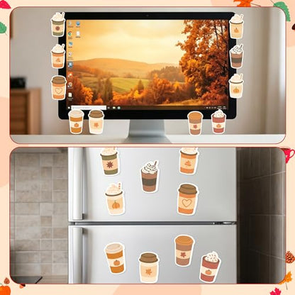 Xqumoi 30 Pack Fall Coffee Cup Sticky Notes - Autumn Theme Self Sticky Notepads Writing Memo Pads for Coffee Lover Thanksgiving Gift Class Reward Party Favors Goodies Bag Fillers Office Supplies - style: Autumn (Coffee Cup)