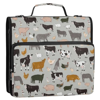 3 Ring Zipper Binder Farm Animals Set 500 Sheets Capacity Binder Organizer Bag with Shoulder Strap and Handle for School Office College Students - color: Farm Animals