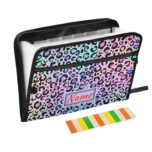 Leopard Print Rainbow Cheetah Polka Dot Expanding File Folder, 13 Pockets Accordion File Organizer with Sticky Labels Zipper Portable A4 Document Organizer for Home Office School Supplies - color: A5