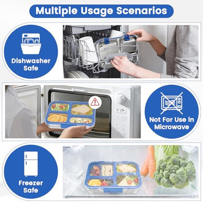 Stainless Steel Bento Box for Kids Adults with Silicone Container, Leak Proof 4 Compartments Metal Lunch Box, Removable Silicone Seal & Clear Lid Food Container for School Office, BPA-Free(Blue) - color: Blue