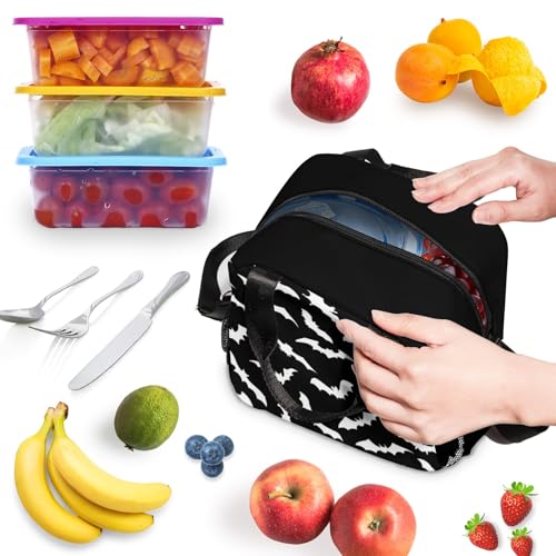 Bats Halloween Lunch Bag Insulated Lunch Box Large Capacity Meal Tote for Kids Women Men Cooler Bag Waterproof Adjustable Shoulder Strap Bat Lunch Tote for Work School Picnic Travel Hiking Office - color: Bat02