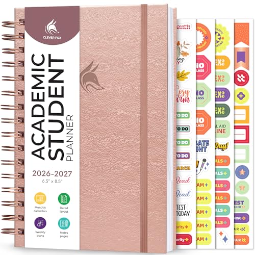 Clever Fox Academic Student Planner 2026-2027 – Hardcover Spiral-Bound Planner for School & College with Weekly & Monthly Calendar (Rose Gold) - color: Rose Gold