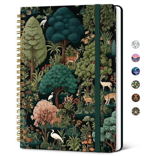 Taja Lined Spiral Journal Notebook for Women, Pretty College Ruled Notebook for Work & Note Taking, A5 Hardcover Journal for Writing, Cute Aesthetic 140 Pages, Enchanted Grove - color: L-Enchanted Grove