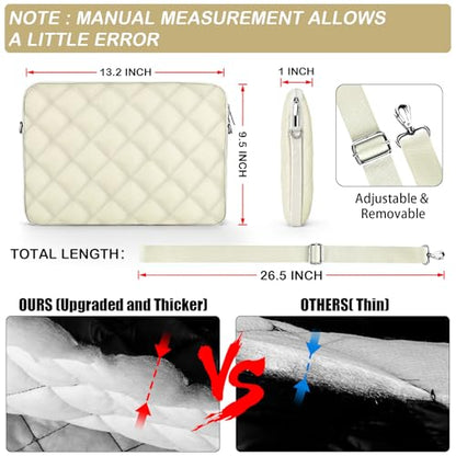 Puffy Quilted Laptop Sleeve with a Removable Shoulder Strap Compatible with MacBook Air 13 inch M2 A2681 M1 A2337 A2179 A1932 2023-2018/Pro 13 M2 M1 A2338 A2251 A2289 A2159 A1989 A1706 A1708 - color: Sleeve - Beige, size: 13 inch