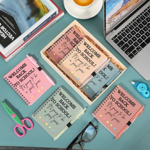 Dunzoom 40 Pcs Welcome Back to School Gifts Bulk Spiral Notebooks with Sticky Notes Motivational Pens First Day of School Notepads Party Favor for Teacher Student Classroom(Simple,Morandi) - style: Bohemian
