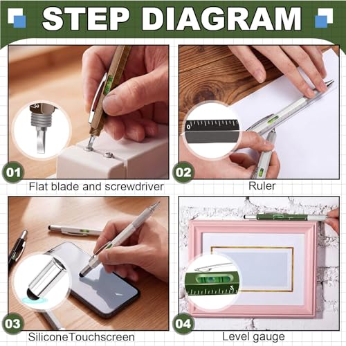 Zhanmai 8 Pcs 6 in 1 Multitool Pen Bulk Gift for Men Multi Tool Pen with Ruler Level Screwdriver Stylus Cool 20 Ink Refill Tool Gadget Birthday Christmas Stocking Stuffer (Green White Gray Blue Brown) - color: Army Green, White, Gray, Light Blue, Brown