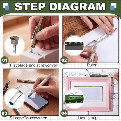 Zhanmai 8 Pcs 6 in 1 Multitool Pen Bulk Gift for Men Multi Tool Pen with Ruler Level Screwdriver Stylus Cool 20 Ink Refill Tool Gadget Birthday Christmas Stocking Stuffer (Green White Gray Blue Brown) - color: Army Green, White, Gray, Light Blue, Brown