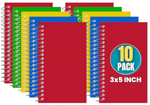 1InTheOffice Wirebound Spiral Memo Books, Memo Pads, 3" x 5", College Ruled, Small Notepad 3x5, Assorted, 75 Sheets/Pad, 10 Pads/Pack