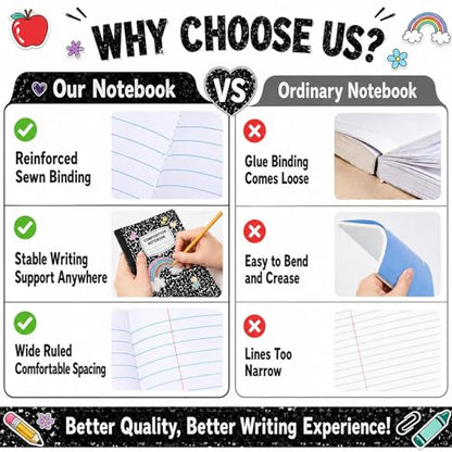 12 Pack Large Composition Notebooks Bulk 9.8 × 7.5 in Wide Ruled Hard Cover Composition Book Assorted Marble Journal College Ruled Paper for College Office Back to School Supplies(Black and White) - size: 12 Pack, style: Composition