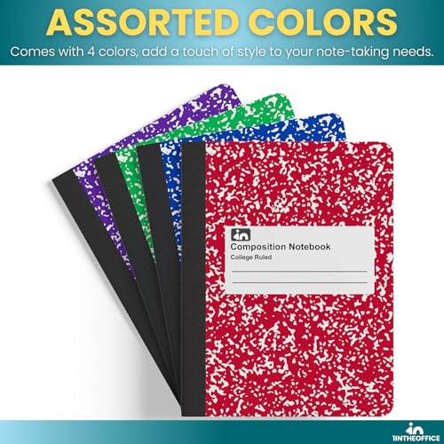 1InTheOffice Composition Notebooks College Ruled, Composition Book, College Ruled Composition Notebook, Assorted Colors 9.75 x 7.5, 4 Pack