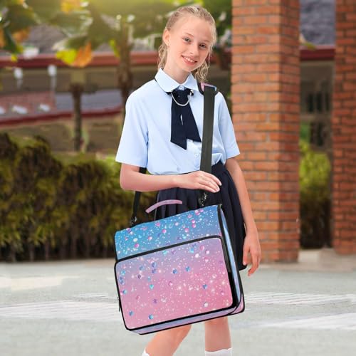 Caikeny 3 Ring Zipper Binder Cute Light Pink Blue Gradient Flashing Glitter 1.5 inch Binders Bag with Shoulder Strap and Handle Expanding File Pockets - color: Multicolored 1z2.1