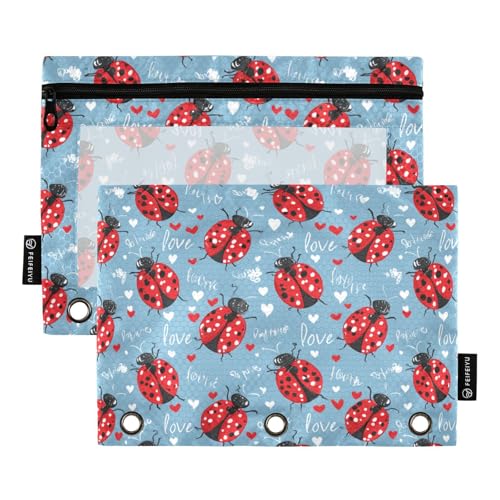 Binder Pouches, Ladybug Pencil Pouch for 3 Ring Heart Shape Binder 2 Pack Clear Pencil Bag with Zipper for Office School Supplies - color: Multicolored 16