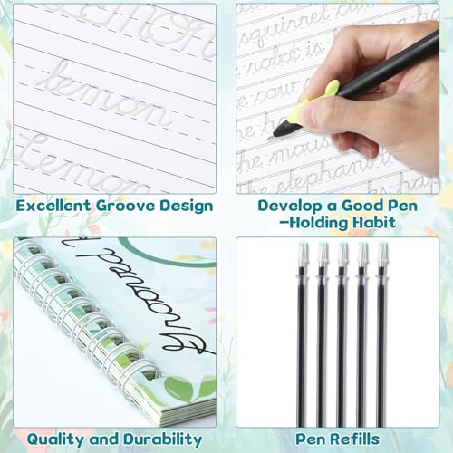 chiazllta 2 Pack Cursive Grooved Handwriting Workbooks Magic Grooved Cursive Reusable Writing Practice Copy Books with Disappearing Ink Pens for Beginners Learning Activities Supplies (Words&Sentence) - style: Words&Sentence
