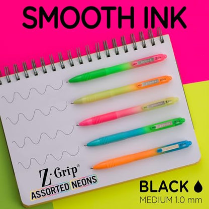 Zebra Pen Z-Grip Ombre Neon Retractable Ballpoint Pen, Black, 1.0mm, 10-Pk | Smooth Writing, Medium Point Tip, Ideal for Planners, Note-Taking, School and Office Supplies, and Everyday Writing (21201) - color: Black Ink Neon Barrel A