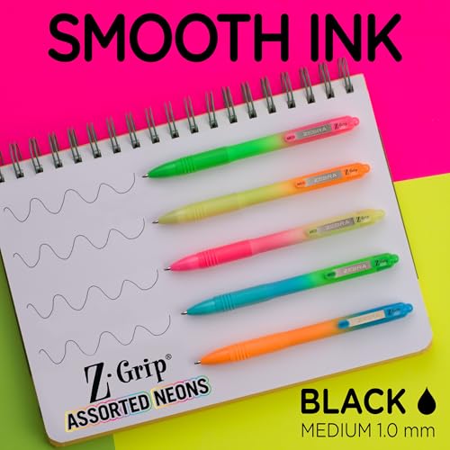Zebra Pen Z-Grip Ombre Neon Retractable Ballpoint Pen, Black, 1.0mm, 18-Pk | Smooth Writing, Medium Point Tip, Ideal for Planners, Note-Taking, School and Office Supplies, and Everyday Writing (23018) - color: Black Ink Neon Barrel B
