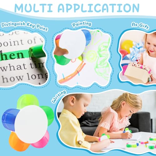 SAYAYA 10 PCS Petals Highlighters Bulk, 5-in-1 Multi-Color Flower Shape Fluorescent Highlighter Pens for Students & Teachers, Classroom & Office, School Stationery Aesthetic Supplies