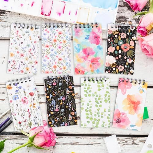 8 Pcs Mini Floral Spiral Notebooks 3.9 x2.4 Inch, Mixed Colorful Wildflower Botanical Journal Lined Memo Pad, Rustic Spring Flower Journal, Cute Aesthetic Notebooks for Women Birthday Party Gifts - color: Wildflower
