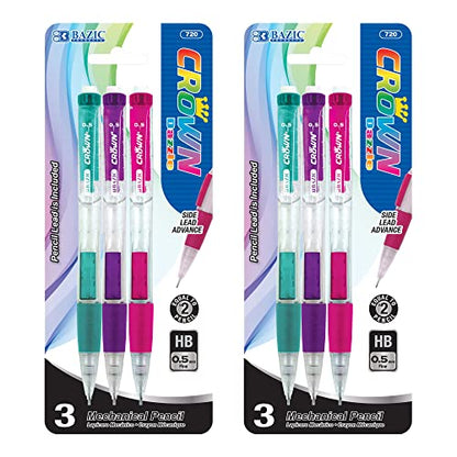 BAZIC PRODUCTS Crown Dazzle 0.5 mm Mechanical Pencils, HB Lead, 2-Pack | fine point, click-advance, refillable, Eraser under cap, fine writing, notes, tests - size: 2-Pack