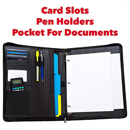 Case-it Zipper Padfolio | Letter Size | 3-Ring Binder | PAD-40 Black | Executive, Removable 3-Ring Binder, Letter Size Writing Pad, 6-Pack, School & Office - color: Pad-40-black-c, size: 6 Pack