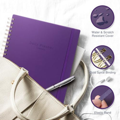 AuroPlanner Undated Daily Planner Notebook 8.5x11 Hourly Schedule Purple | office & student planning, 180 pages 100 GSM cream white paper hardcover spiral bound notebook, 2026-2028 reference calendar - color: Indigo