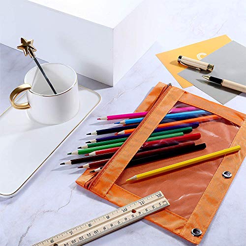 Pencil Pouch for 3 Ring Binder, Zipper Pencil Case Bag Three Hole with Clear Window Black 2 Pack - color: Black1